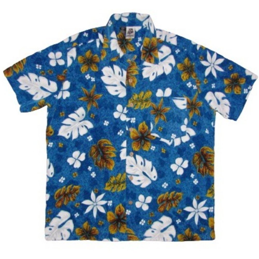 Kennington Hawaiian Shirt Men's Size Large Short Sleeve Floral Print Blue
